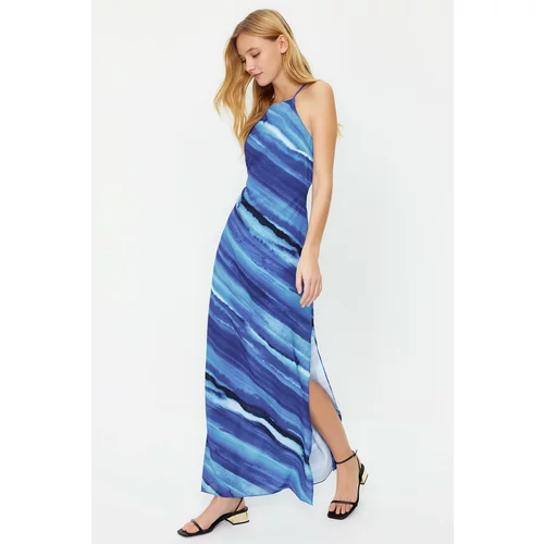 Trendyol Blue Sleeveless Shift/Straight Cut Maxi Lined Woven Dress