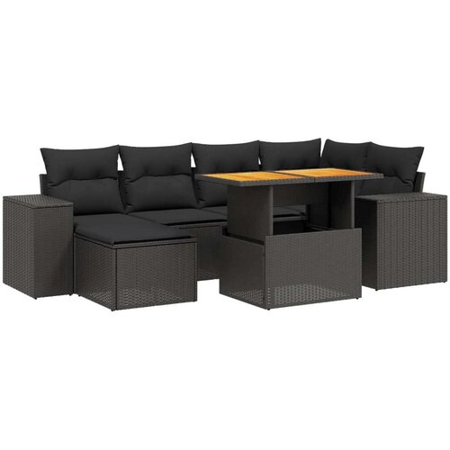  7-dijelni set vrtnih sofa od poliratana s jastucima crni Slike