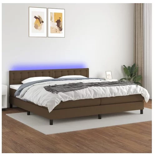  Box spring postelja z vzmetnico LED temno rjava 200x200cm blago