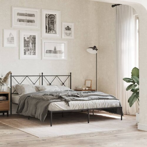  Metalni okvir za krevet s uzglavljem crni 160x200 cm Slike