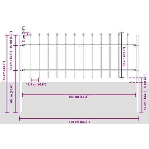  Ograđivanje s vrhom u obliku koplja siva 3 4x0 6 m čelik Slike