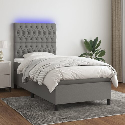 VidaXL Krevet box spring s madracem LED tamnosivi 90x200 cm tkanina Slike