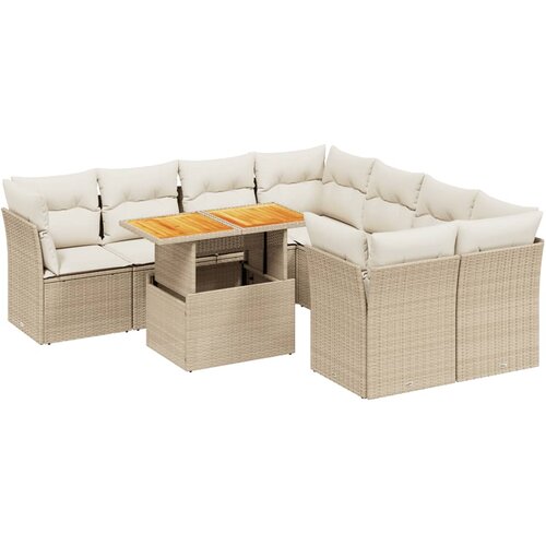  9-dijelni set vrtnih sofa s jastucima bež od poliratana 100 x 55 x 73 cm Slike