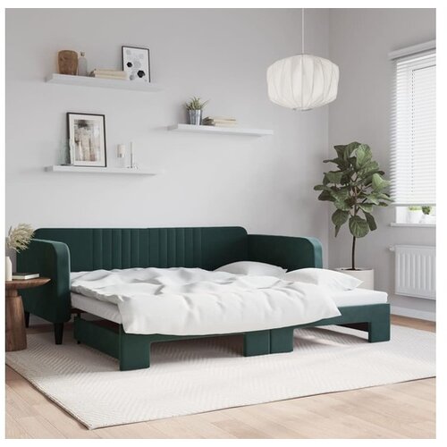 VidaXL Izvlečna dnevna postelja temno zelena 100x200 cm žame Slike