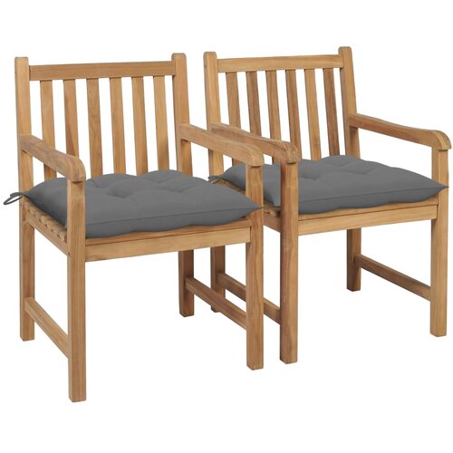 Vrtne stolice sa sivim jastucima 2 kom od masivne tikovine Cijene