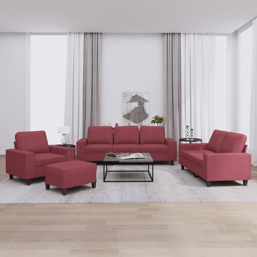  4-dijelni set sofa s jastucima crvena boja vina od tkanine Cene