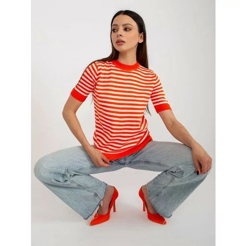 Fashion Hunters Orange-white striped casual blouse