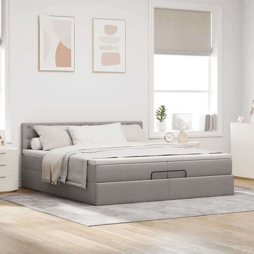 VidaXL Otomanski krevet s madracem smeđesivi 200x200 cm tkanine Slike