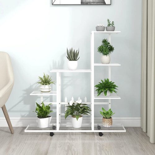 vidaXL Stalak za cvijeće s kotačima 94,5 x 25 x 92,5 cm bijeli metalni Cijene