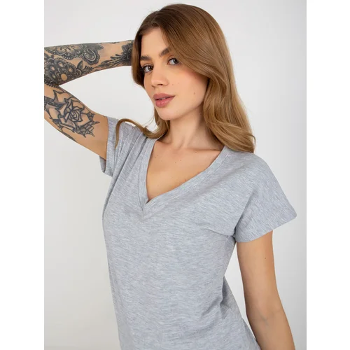 Fashion Hunters Grey melange basic T-shirt with neckline