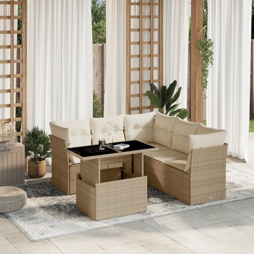 VidaXL 6-dijelni set vrtnih sofa s jastucima bež od poliratana Slike