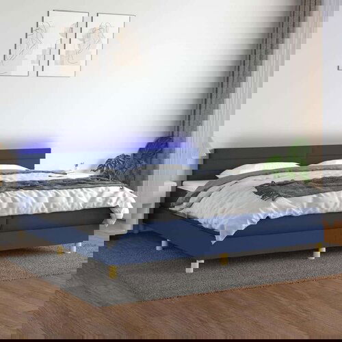  Krevet box spring s madracem LED plavi 200x200 cm od tkanine Slike