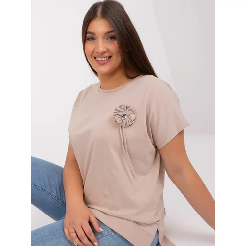 Fashion Hunters Beige women's blouse plus size with short sleeves
