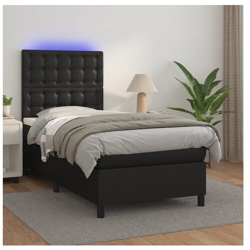  Box spring postelja z vzmetnico LED črna 90x200 cm umetno usnje Cene