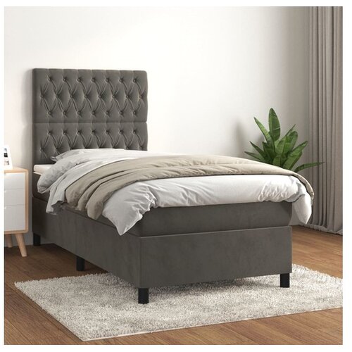  Box spring postelja z vzmetnico temno siva 100x200 cm žamet Cene