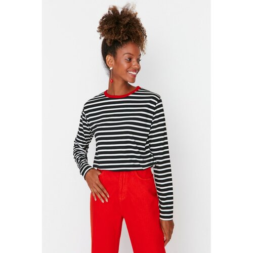 Trendyol Black Collar Colored Ribbed Striped Basic Knitted T-shirt Slike