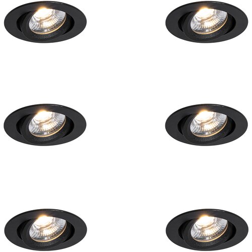 QAZQA Set van 6 inbouwspots zwart kantelbaar 8,2cm incl. LED dim to IP54 ultra slim - Pupil Slike