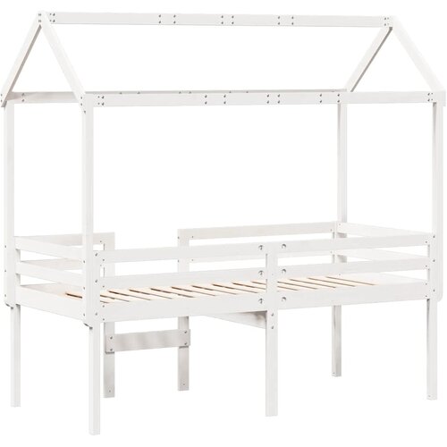  Visoki krevet s krovom bijeli 90 x 200 cm od masivne borovine Slike