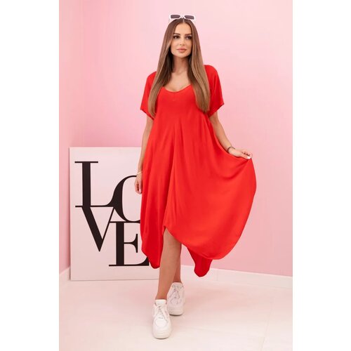 Kesi Włoski Damenkleid aus Viskose mit kurzen Ärmeln und ausgestelltem Saum red Cene