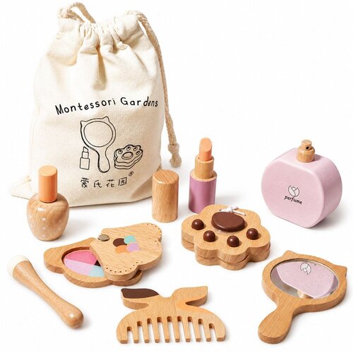 Kinder Home Dečiji drveni kozmetički set &amp;scaron;minka za igru uloga, torba, montesori ( HL005 ) Slike