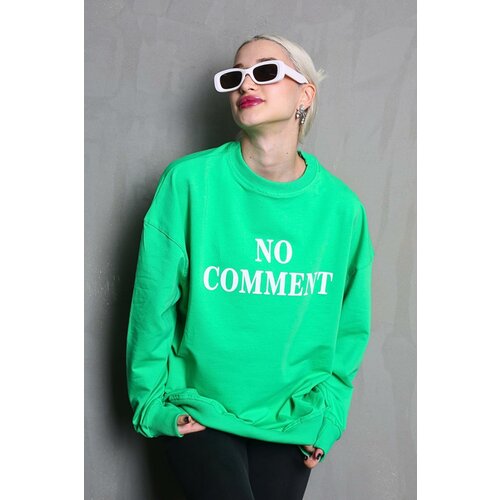 Madmext Light Green Crew Neck Printed Oversize Women's Sweatshirt Slike