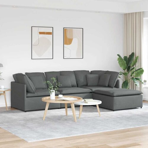  Modularna sofa s podnožjem i jastucima, tkanina, tamno siva Cene