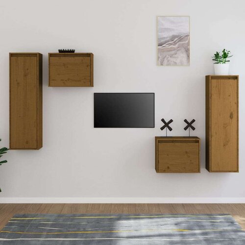 TV omarica 4 kosi medeno rjava trdna borovina, (20731203) Slike