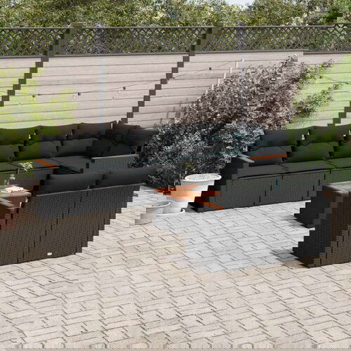  9-dijelni set vrtnih sofa s jastucima crni od poliratana Slike
