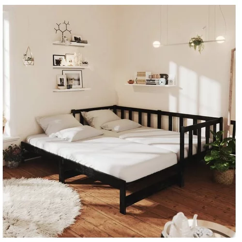  Izvlečna dnevna postelja črna trdna borovina 2x(90x200) cm
