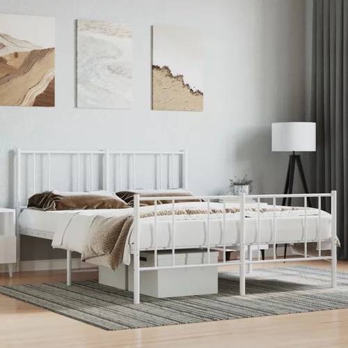 vidaXL Kovinski posteljni okvir z vzglavjem in vznožjem bel 140x190 cm