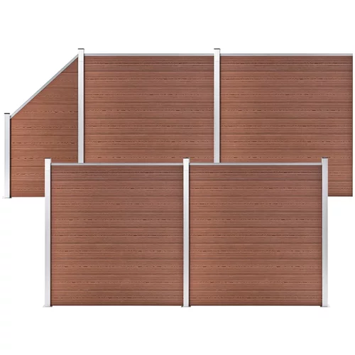 vidaXL WPC ograjni paneli 4 kvadratni + 1 poševni 792x186 cm rjavi