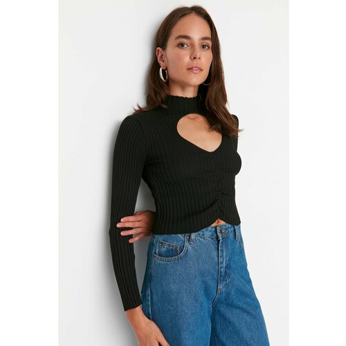 Trendyol Black Crop Cut Out Detailed Knitwear Sweater Cene