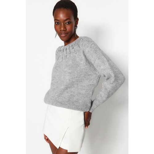 Trendyol gray soft textured stone detailed knitwear sweater Slike