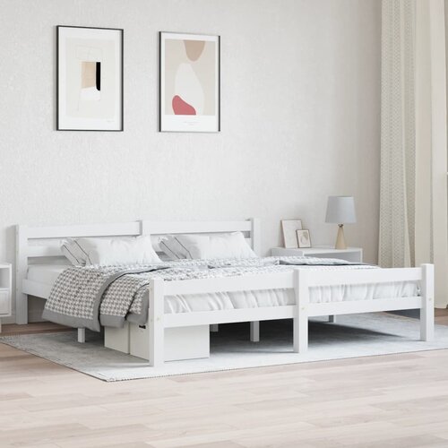 The Living Store Posteljni okvir bel iz trdne borovine 180x200 cm - Posteljni Okvir, (21526429) Slike