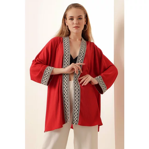 Bigdart 05866 Knitted Embroidered Kimono - Red