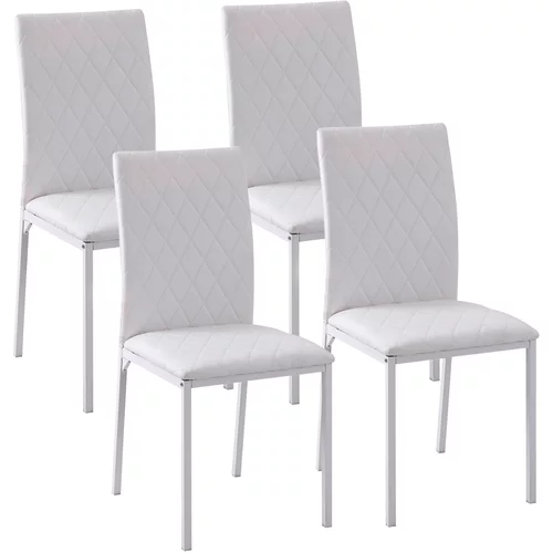HOMCOM Komplet 4 stolov za jedilnico ali dnevno sobo z oblazinjenim sedežem in oblazinjeno belo usnje, 41x50x91 cm, (20745184)