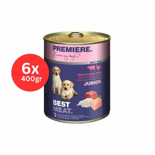 Premiere best meat junior, vlažna hrana za mlade pse, govedina, piletina i pirinač, 6x800g Cene