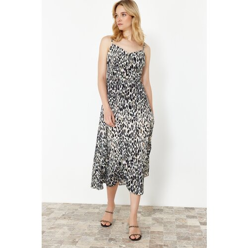 Trendyol Black Floral A-line Strap Midi Woven Dress Slike