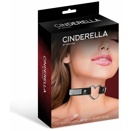 Cinderella Collar with Heart and Rhinestones Choker Style Vegan Leather Black