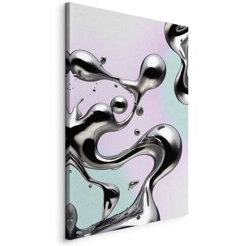 Slika - Metallic Fluidity - Abstract Silver Forms on a Mint-Purple Background 40x60 Cene