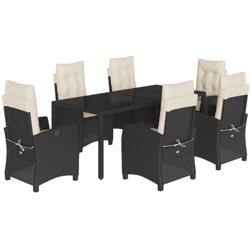  7-dijelni vrtni blagovaonski set s jastucima crni od poliratana Crna 190 cm table length Slike