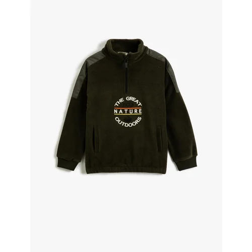 Koton Polar Sweatshirt Stand Up Collar Half Zipper Pockets Embroidered Detailed