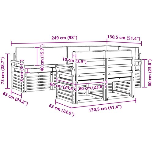  Set vanjskih sofa 7 pcs Bijela i krem 249 x 130,5 x 73 cm Slike