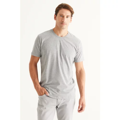 AC&Co / Altınyıldız Classics Men's DARK GRAY MELANGE Slim Fit Slim Fit 100% Cotton Crew Neck Short Sleeved T-Shirt.