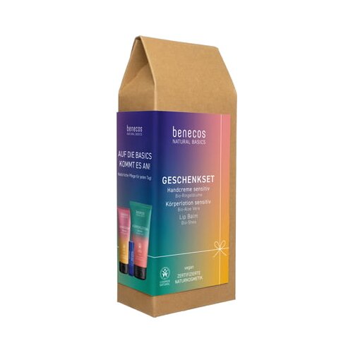 Benecos Natural Basics poklon set Sensitive - krema za ruke, losion za tijelo i balzam za usne Slike