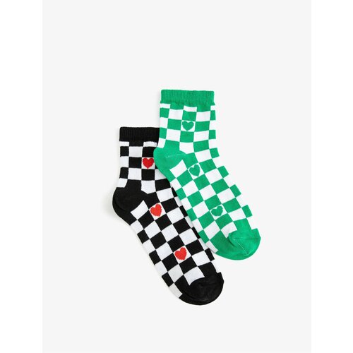 Koton Heart-shaped 2-Pack Socks Set Checkerboard Pattern Cene