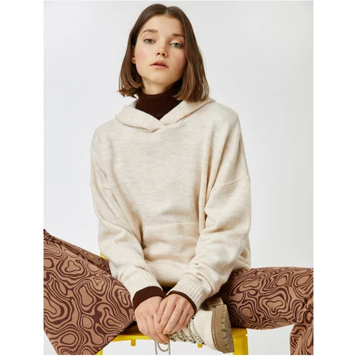 Koton Beige Hooded Long Sleeve Pocket Sweater