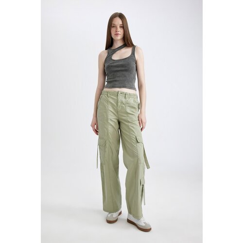 Defacto wide Leg Cargo Pocket Normal Waist Standard Length Gabardine Trousers Slike