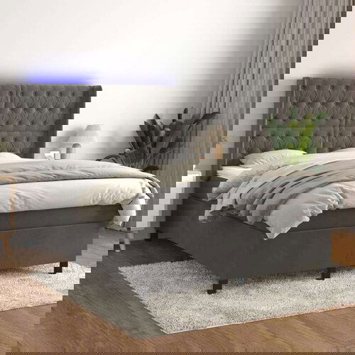  Box spring postelja z vzmetnico LED temno siva 140x200 cm žamet, (20789625) Slike