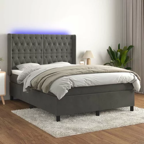  Box spring postelja z vzmetnico LED temno siva 140x200 cm žamet, (20789625)